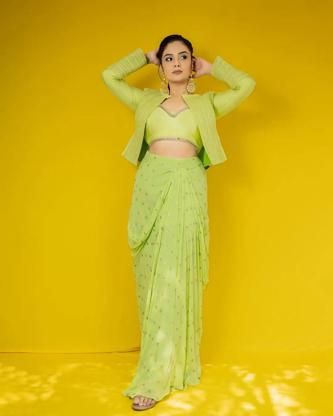 Gemini TV Actress Sreemukhi in Green Lehenga Choli